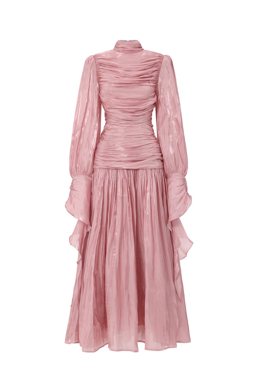 Maxi Dress Viky Resort com Manga Longa e Franzido Marcado