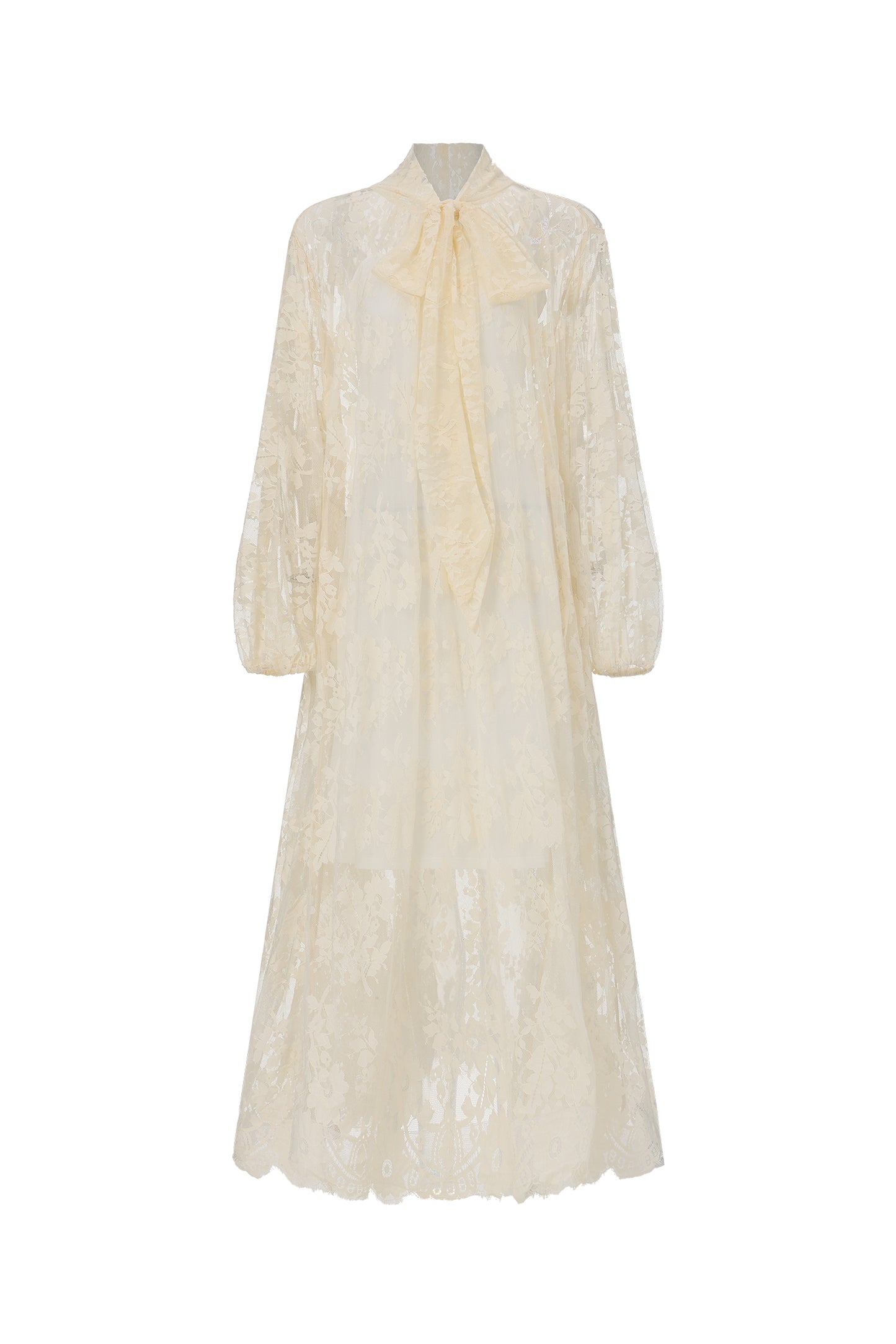 Vestido Maxi Deliyn Resort com Manga Longa, Bordado e Tule