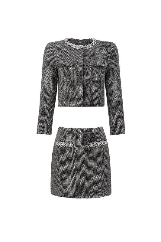 Conjunto Two-Piece Uzaco: Top e Saia em Tweed