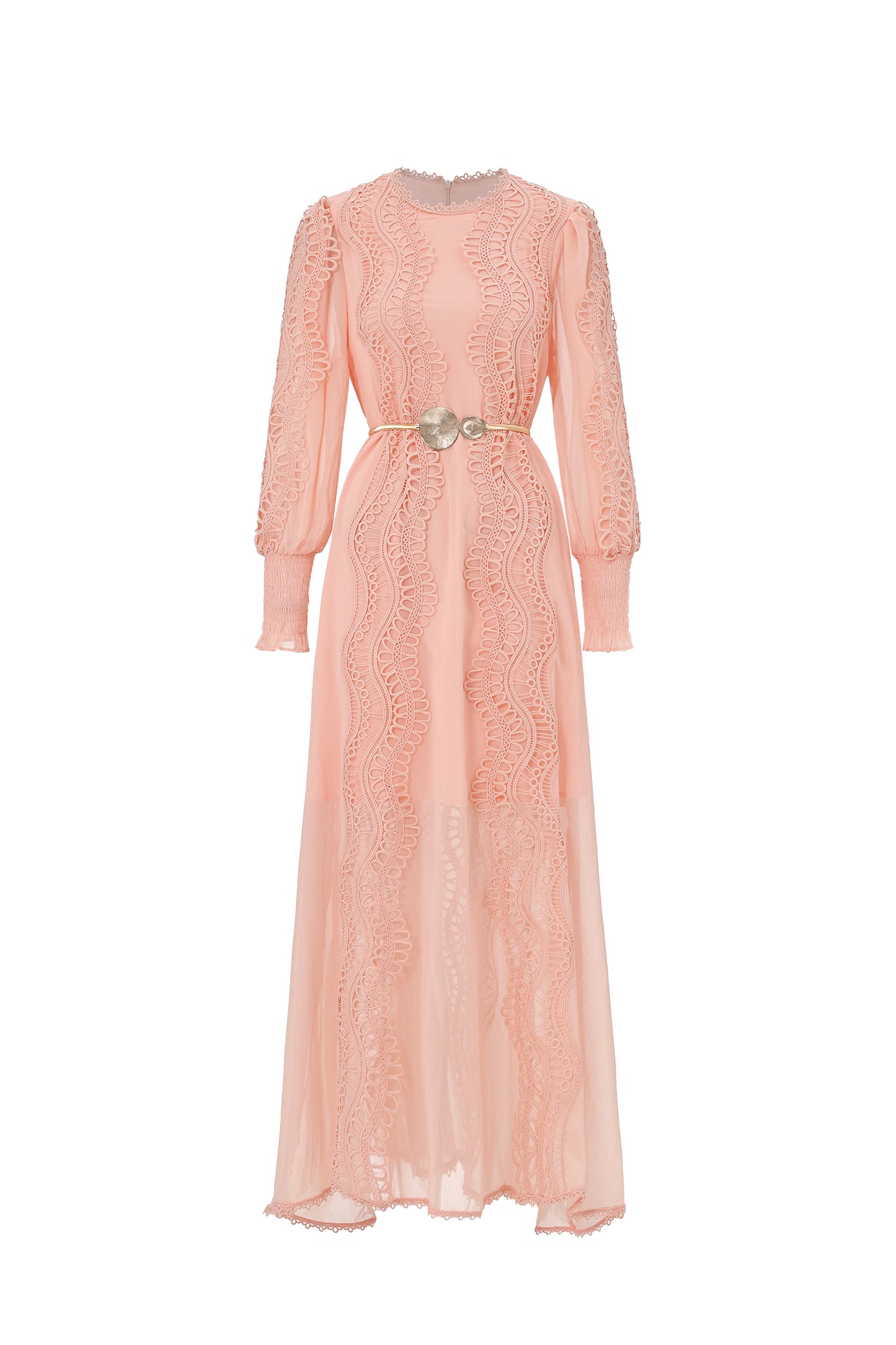 Vestido Maxi Pola Resort Renda Floral Rosa