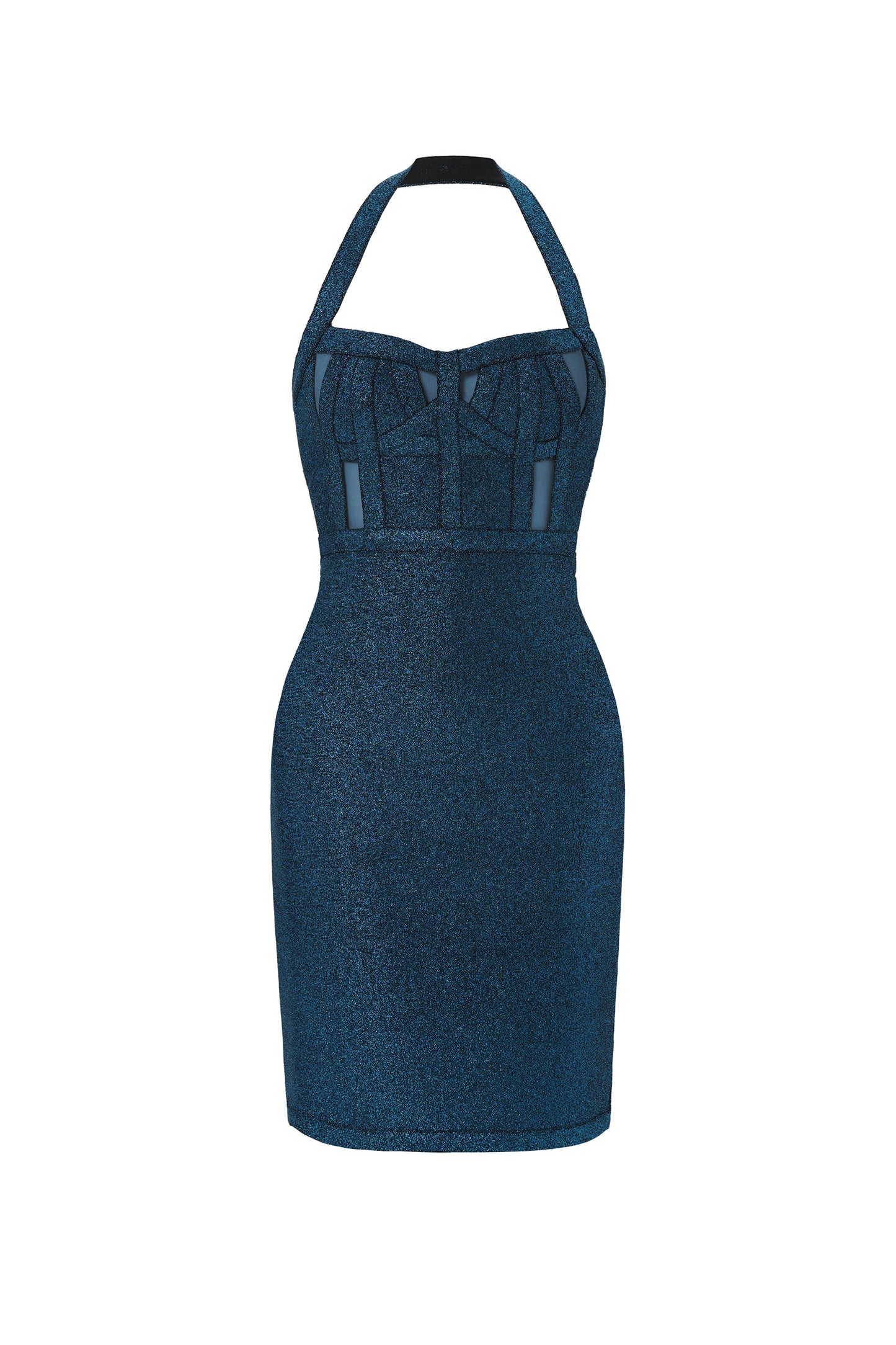 Halter Bandage Dress Metalizada - Azul Escuro