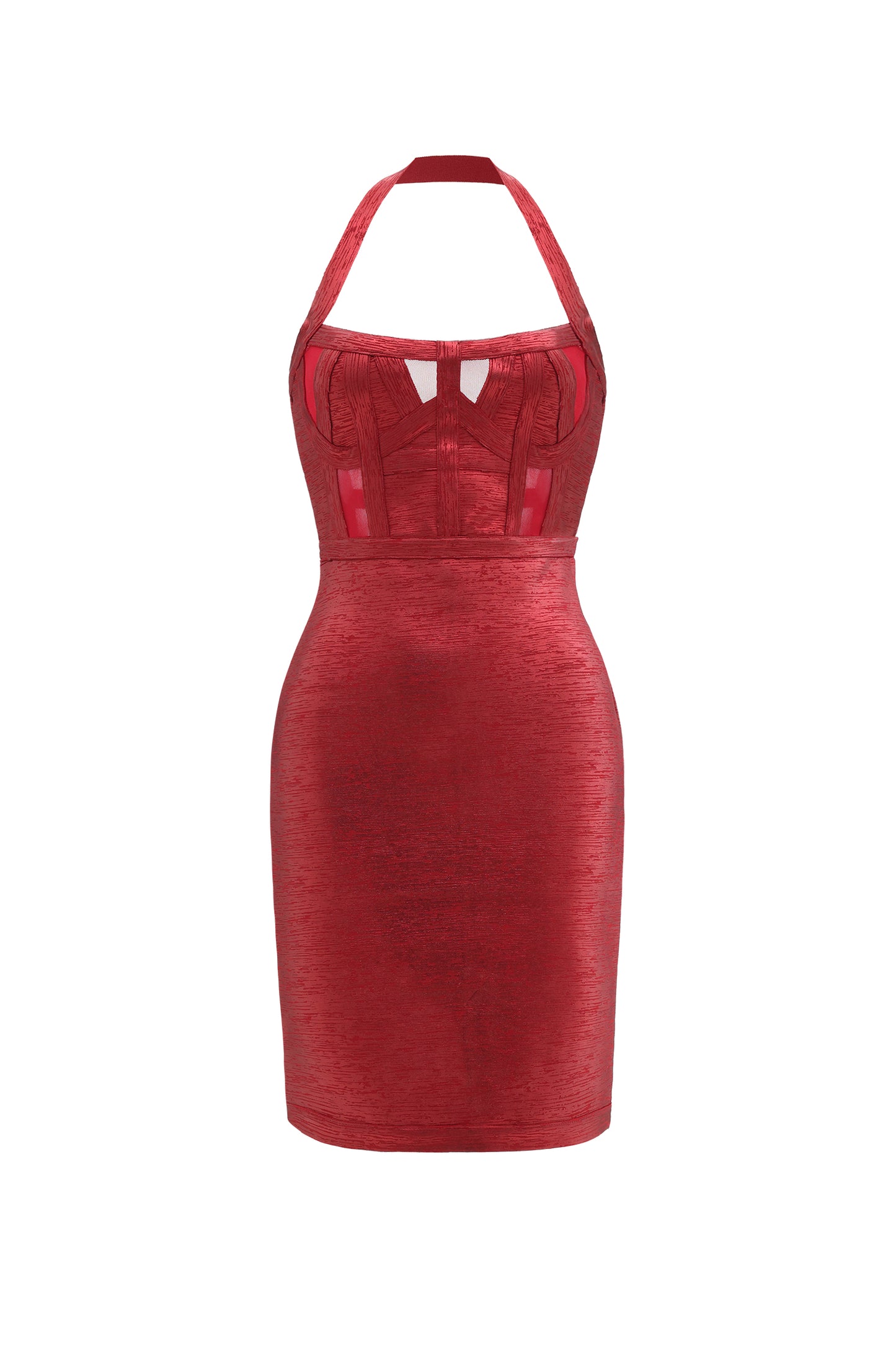Halter Bandage Dress Metalizada - Vermelho Escuro