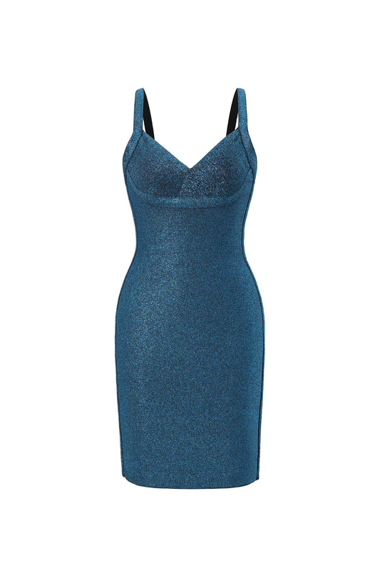 Vestido Coquetel Maryam Azul Metálico