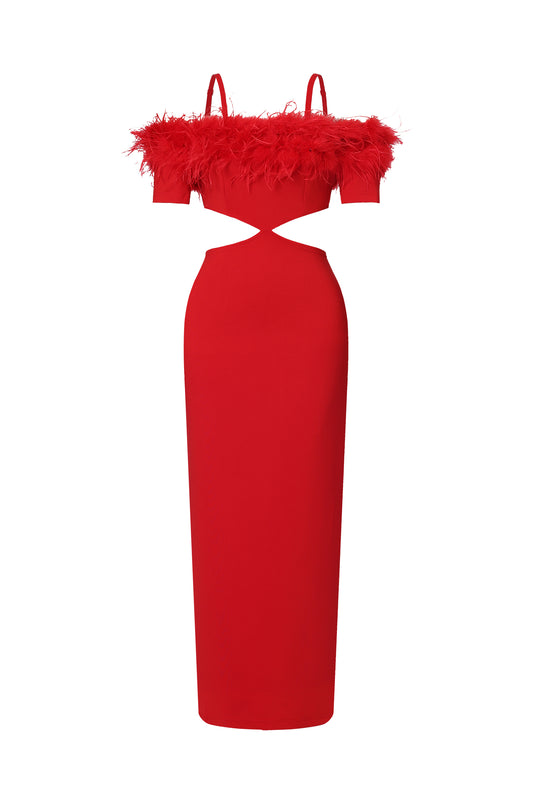 Vestido Midi Nivia com Penas