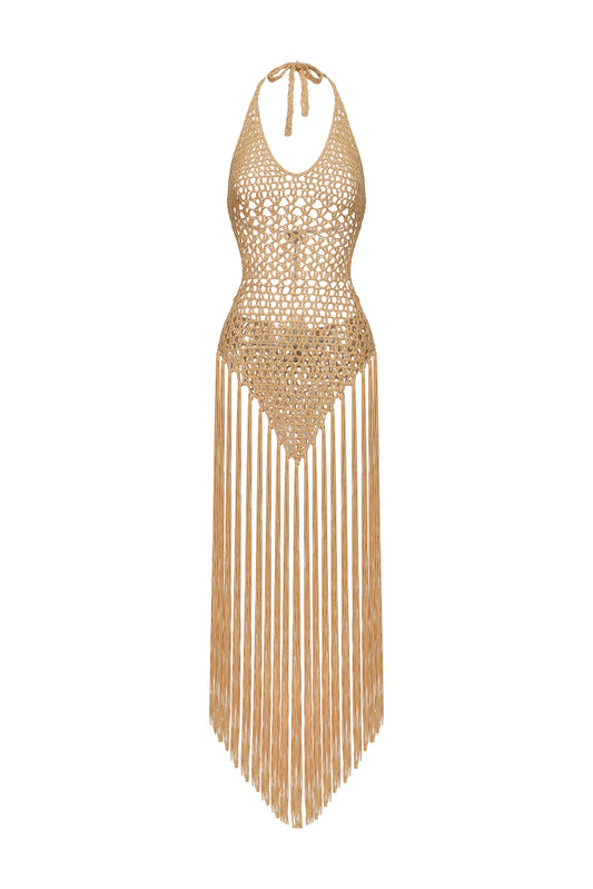 Vestido Midi Tesare com Trama de Franjas