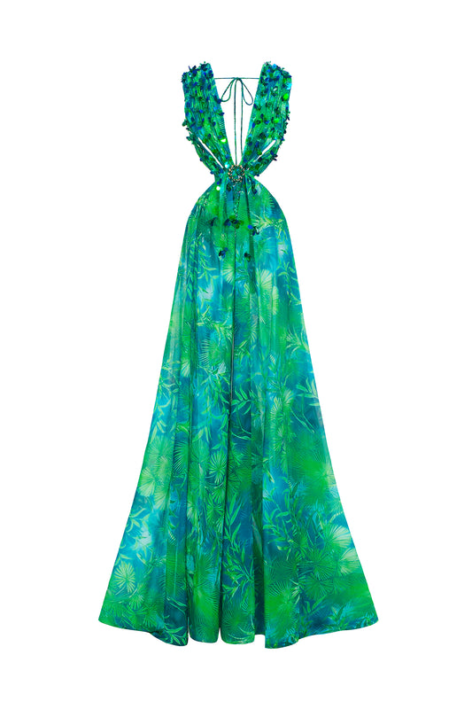 Vestido Maxi Yoland Estampado com Aplicações