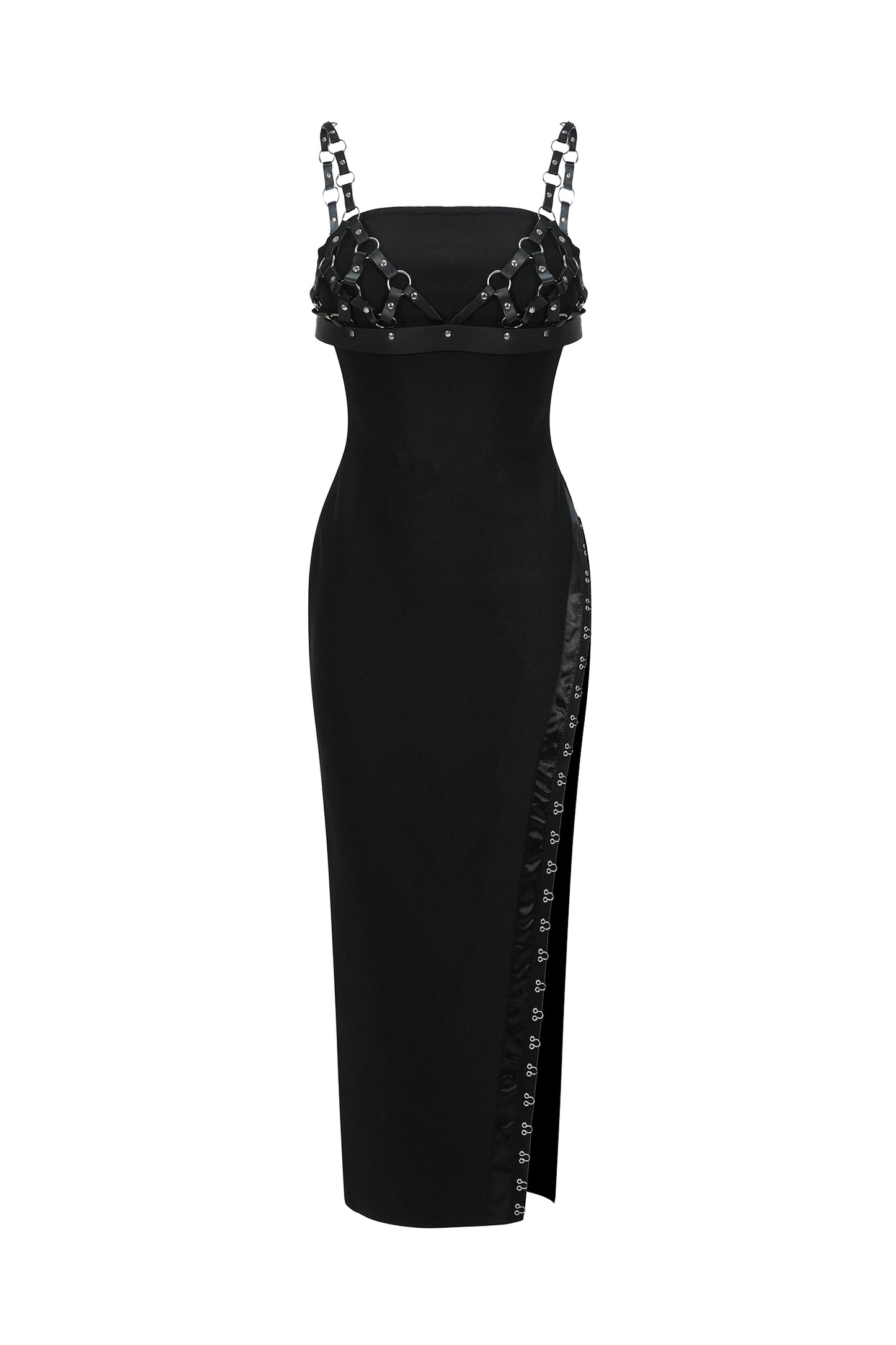 Conjunto Cherrie: Top em Couro Tecido & Vestido Midi Bandage com Fenda