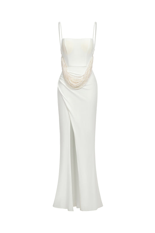 Maxi Dress Jayne com Pérolas e Fenda Alta