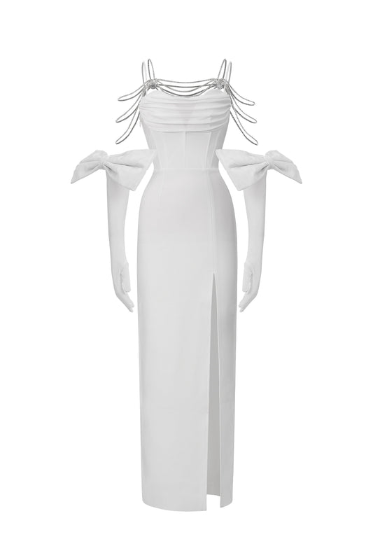 Vestido Pola Laço Veludo com Corrente Strass