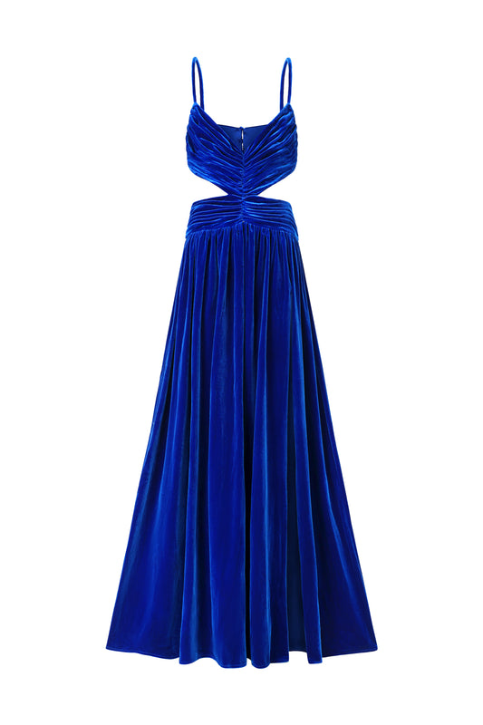 Vestido Maxi Edmee com Cut-Out em Veludo