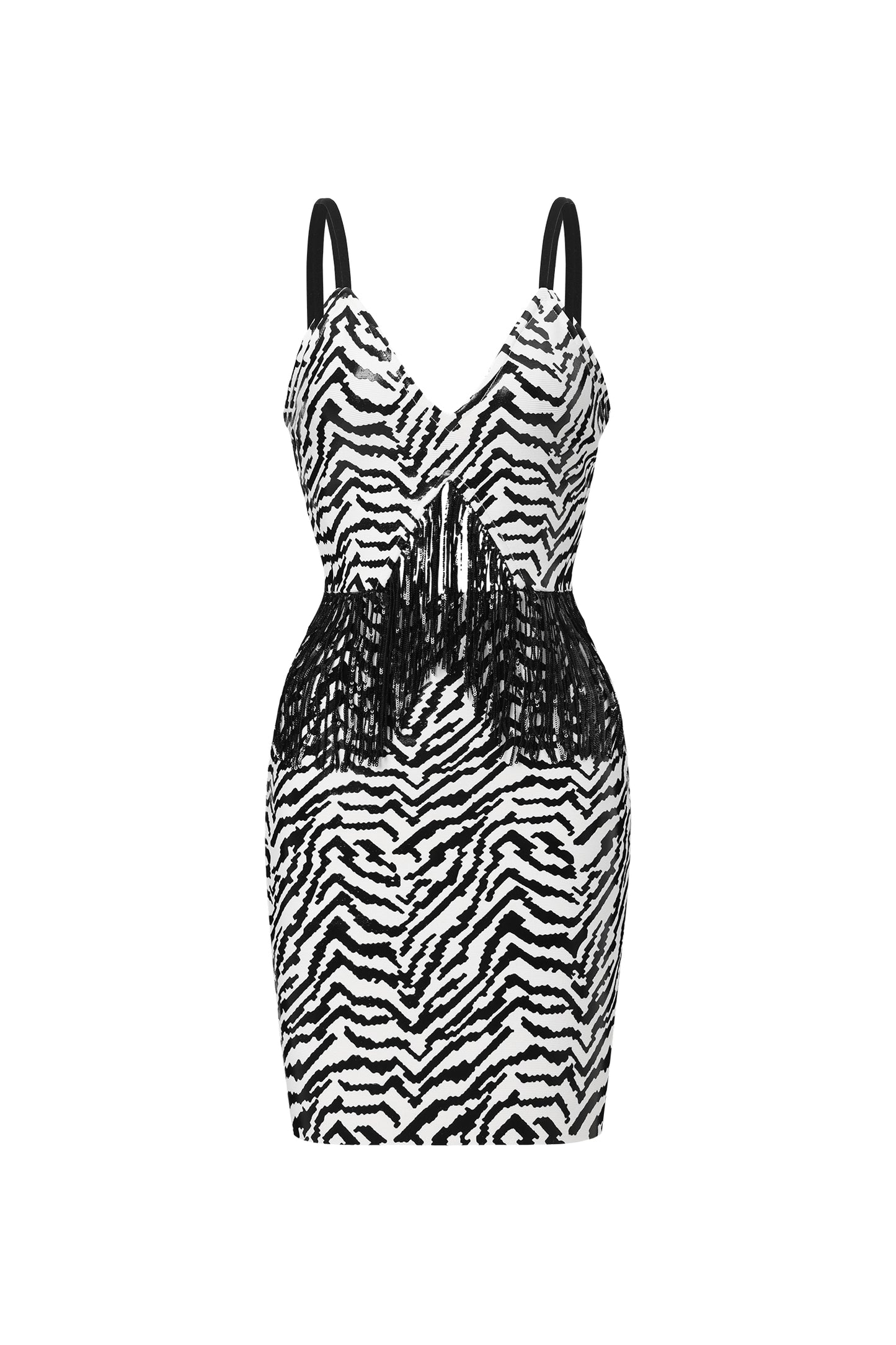 Vestido Zakana em Eco-couro com Recortes e Franjas
