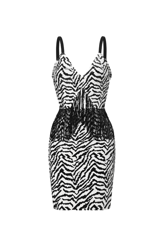 Vestido Zakana em Eco-couro com Recortes e Franjas