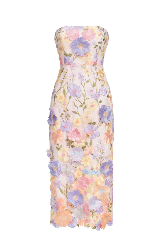 Vestido Strapless Fala Bordado