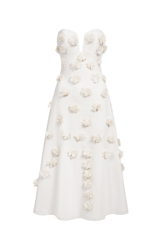 Vestido Midi Tubinho Eve Flowers - Branco