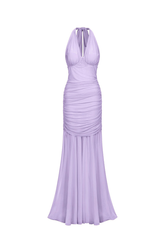 Vestido Maxi Ulasa Sem Mangas com Franzido em Tule Roxo