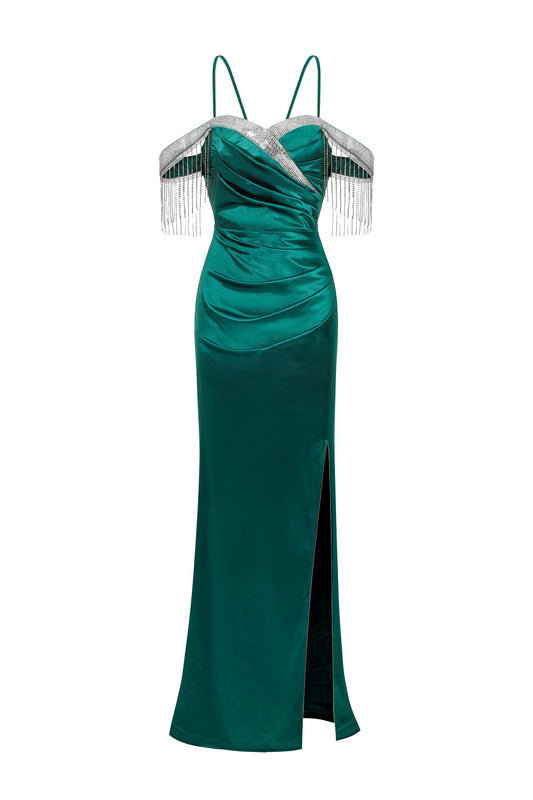 Vestido Maxi Kimberley com Paetês e Franjas - Verde