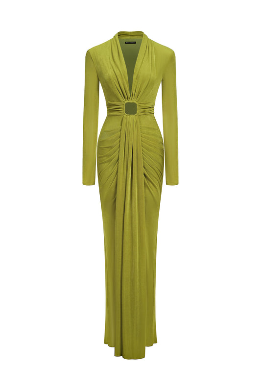 Vestido Maxi Naomi Decote V Manga Longa