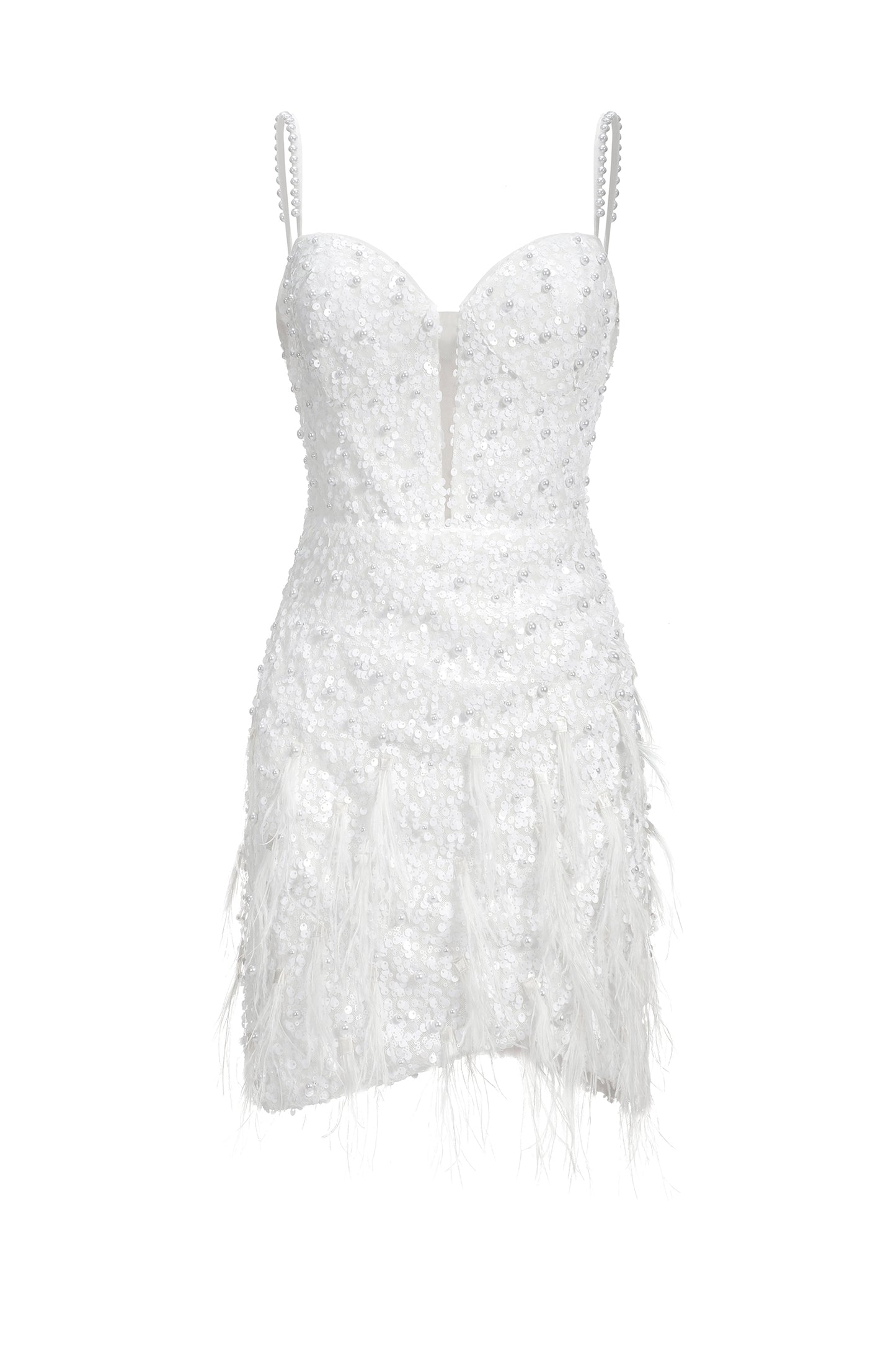 Vestido Mini Tryphosa com Paetês e Plumas