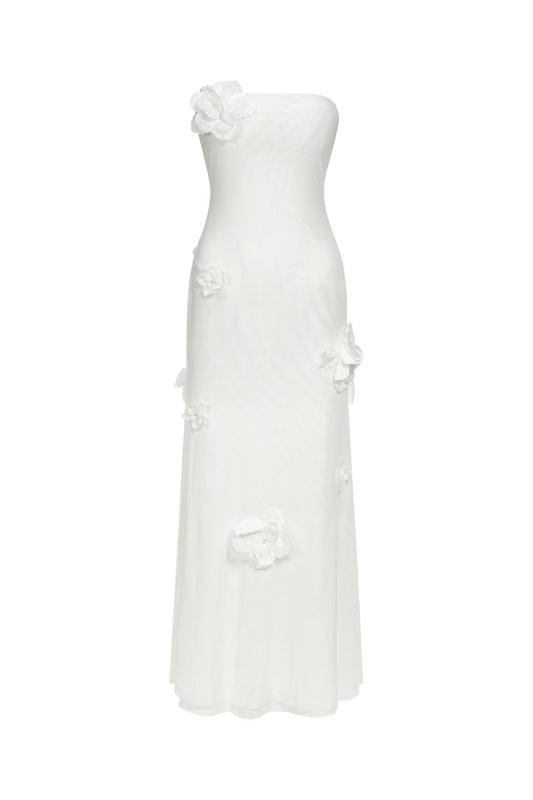 Maxi Dress Kosala com Flores e Decote Strapless