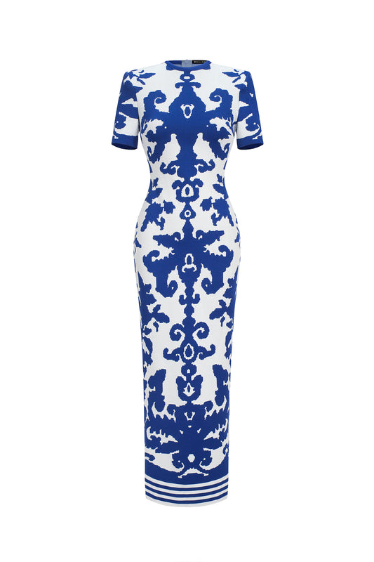 Vestido Maxi Lerae em Jacquard com Manga Curta