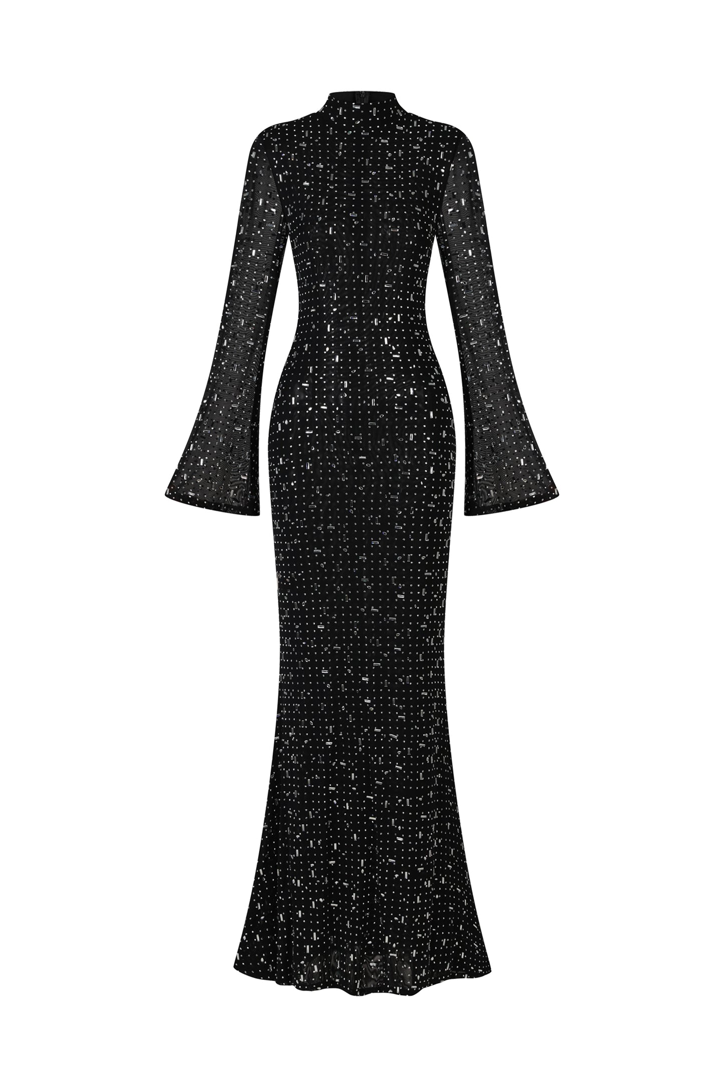 Maxi Dress Eurien Gargantilha com Manga Longa e Padrão Geométrico