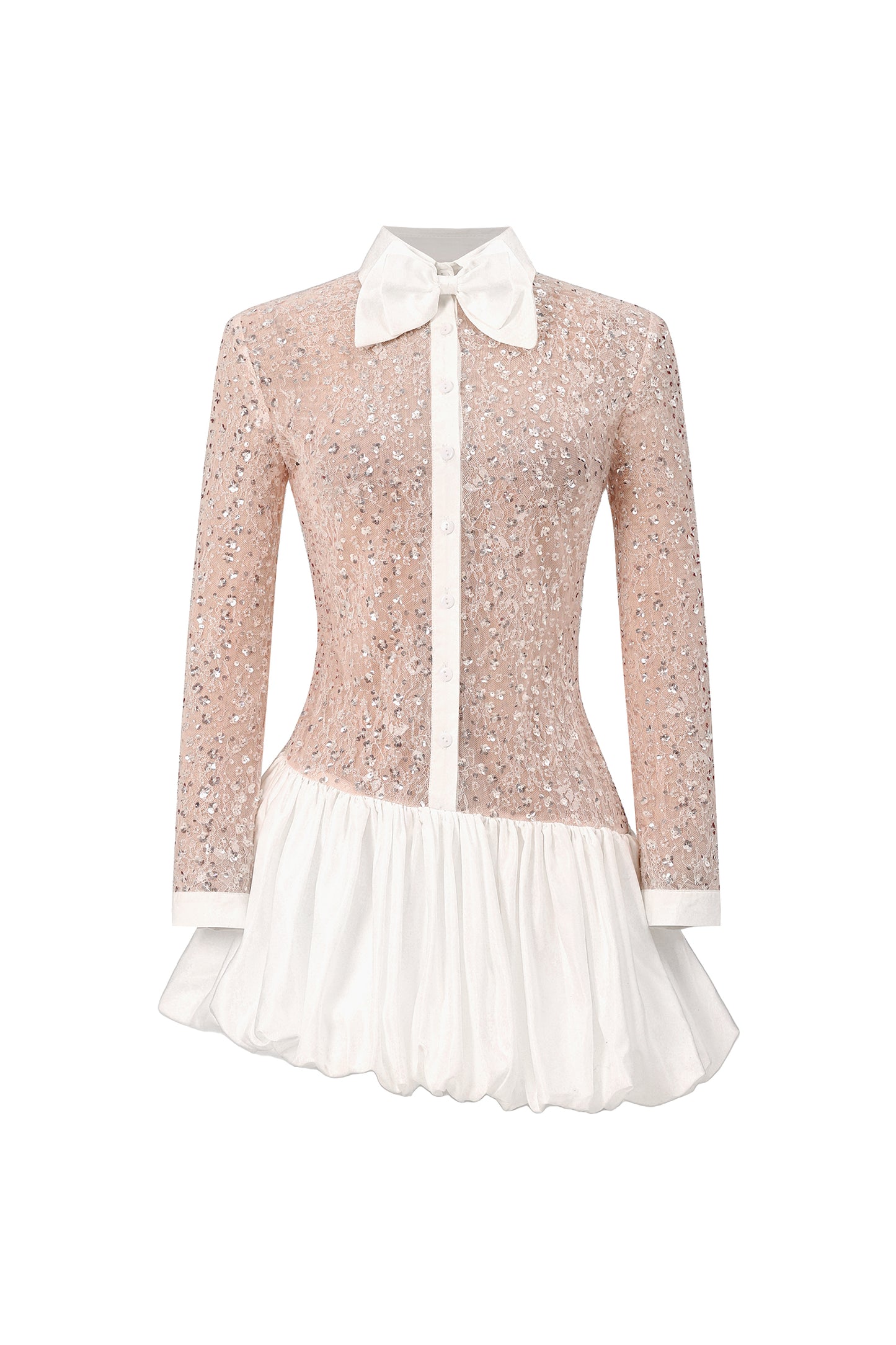 Vestido Mini Theodora Sem Mangas Renda Bordada Paetê Puff