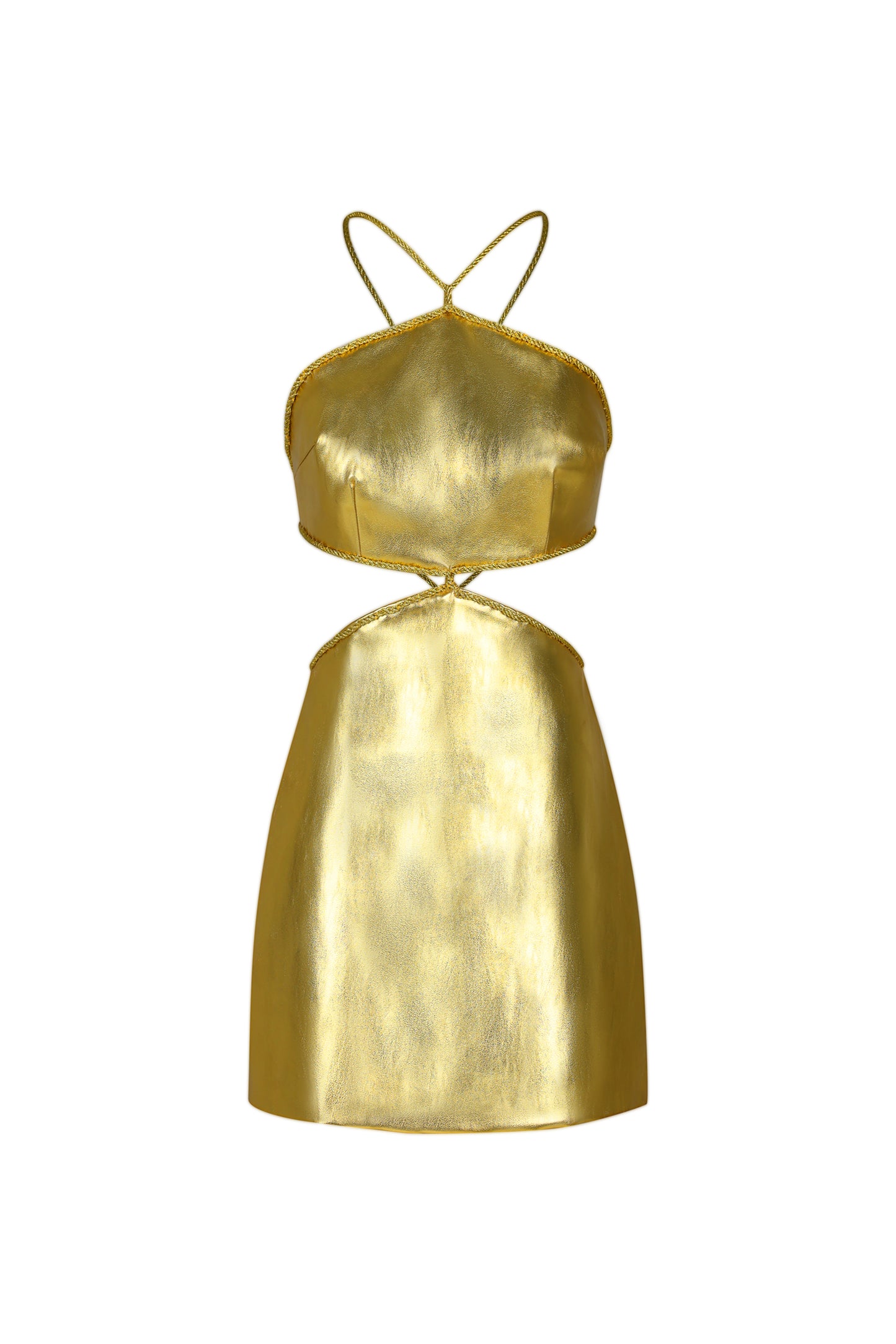 Vestido Mini Pola com Costas Nuas em Couro