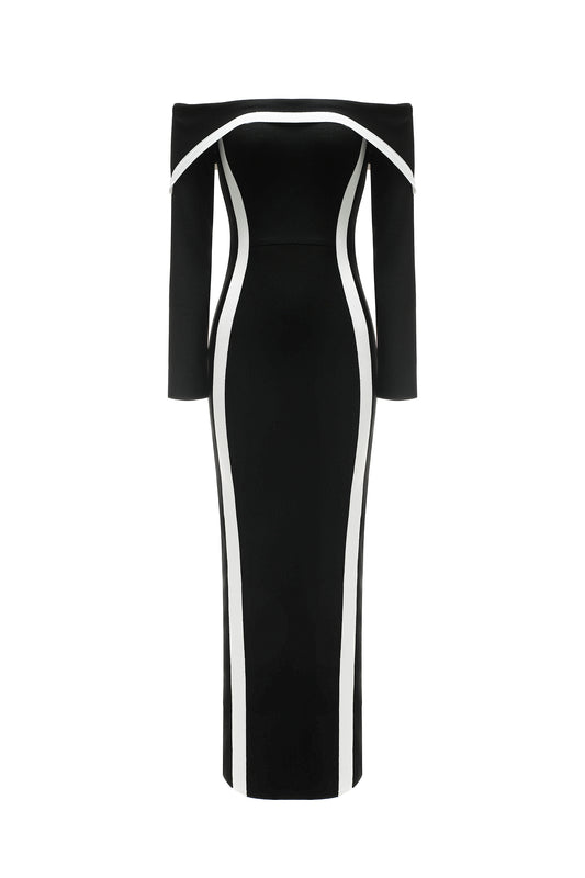 Maxi Dress Hilda Ombro a Ombro com Manga Longa