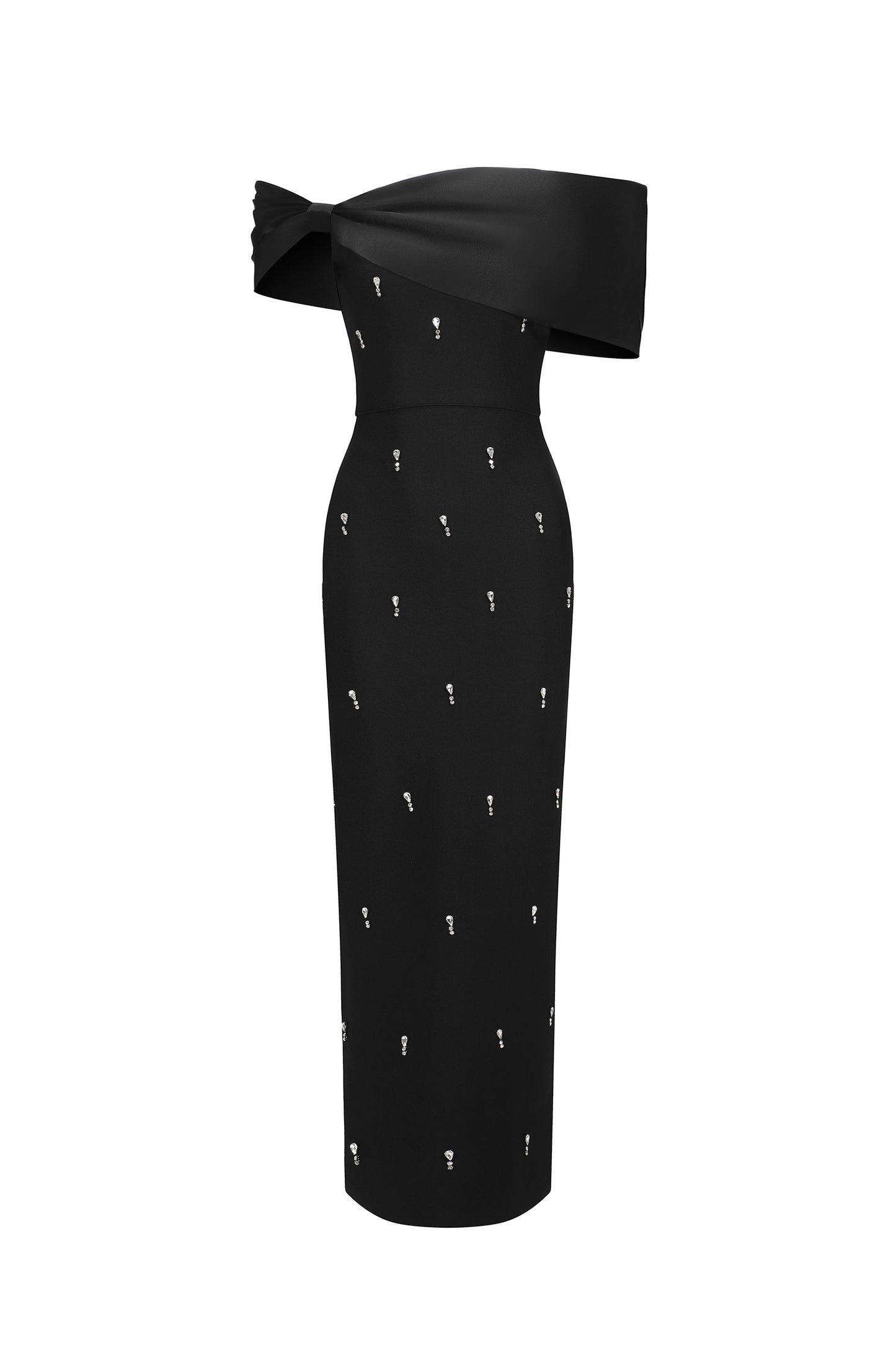 Vestido Maxi Palez Sem Alças com Laço em Strass