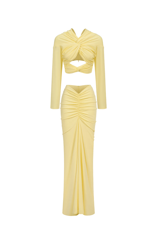 Vestido Maxi Kendall com Manga Longa e Nó