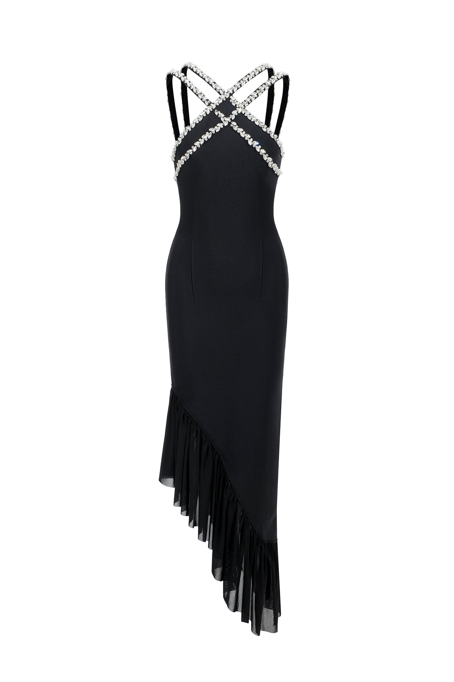 Vestido Maxi Nialla sem Mangas com Detalhes em Strass