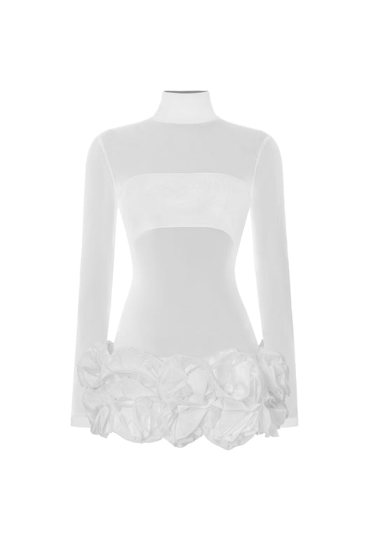 Vestido Mini Halasa com Flores e Manga Longa