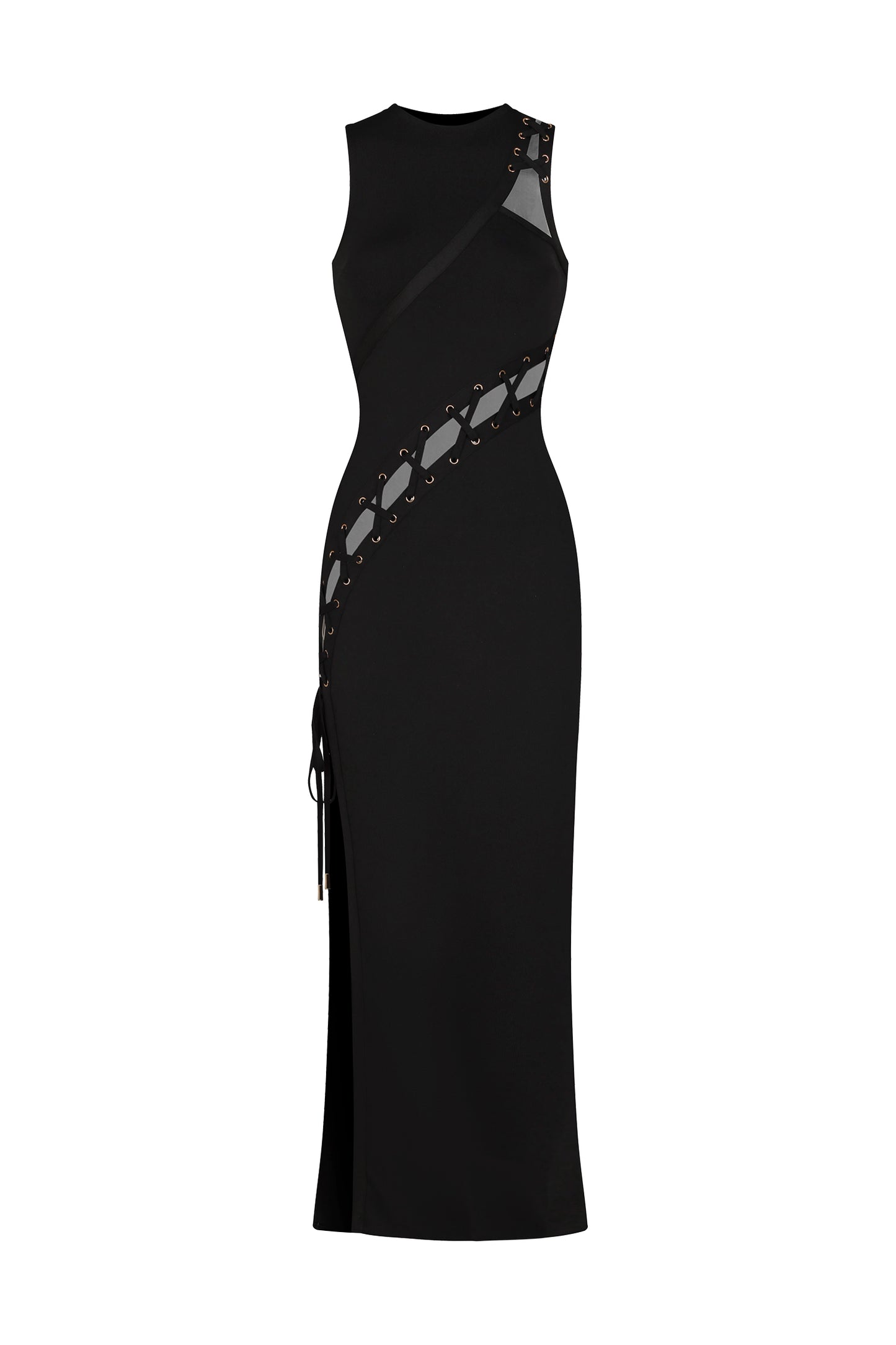 Vestido Maxi Kaiser com Decote Vazado e Fenda