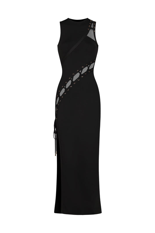 Vestido Maxi Kaiser com Decote Vazado e Fenda