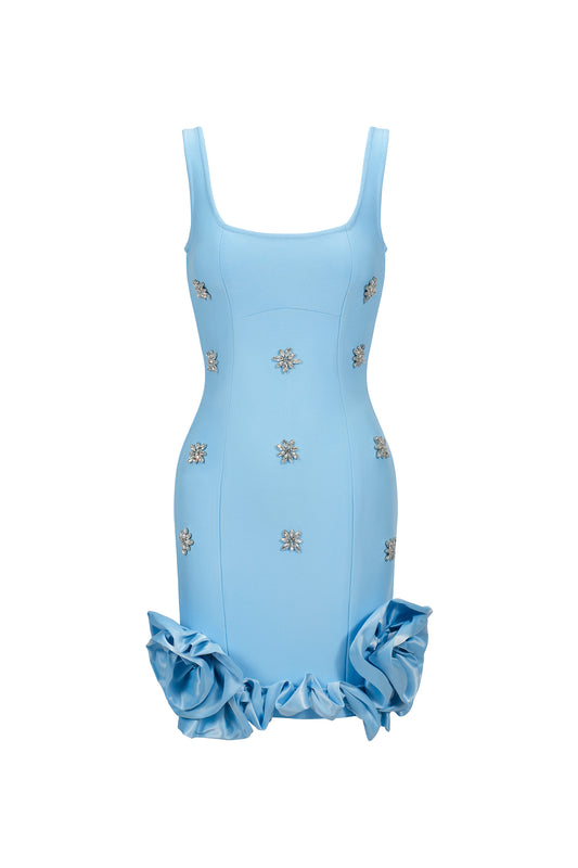 Vestido Mini Nomi sem Mangas com Flores em Strass