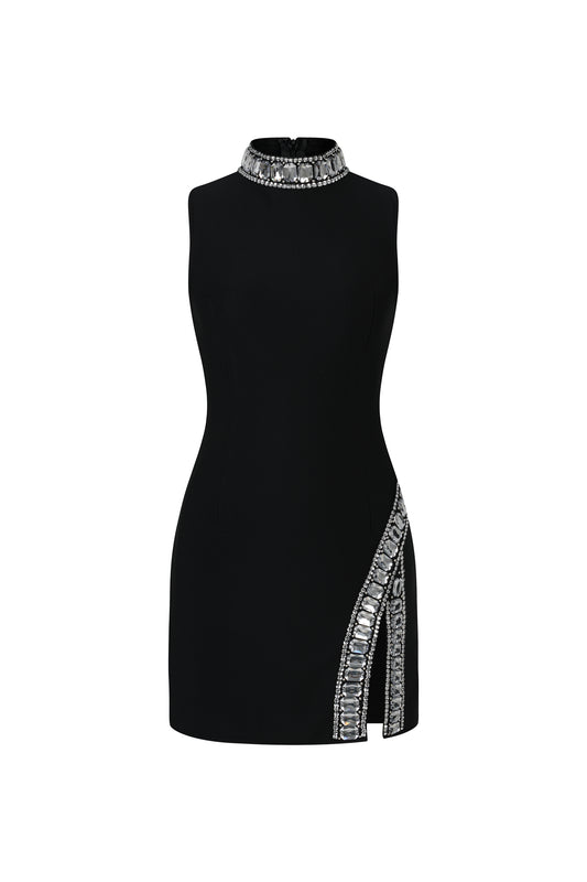 Vestido Mini Kianala com Decote Alto e Fenda Diamante