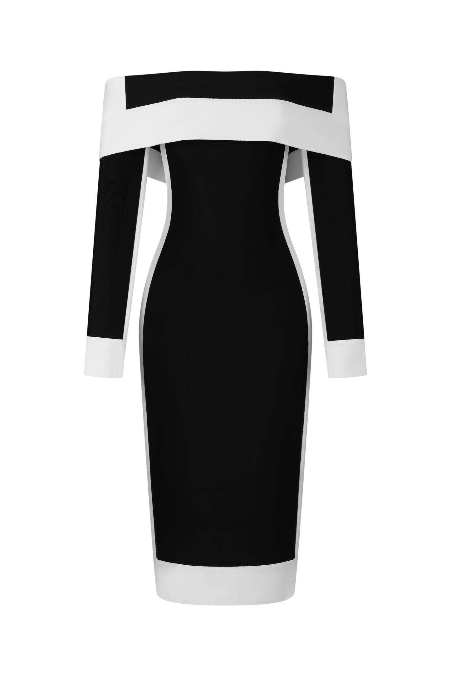 Vestido Midi Mattey Ombro a Ombro com Listras e Bandage
