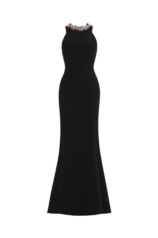 Vestido Maxi Hedar sem Mangas com Paetês e Costas Nuas