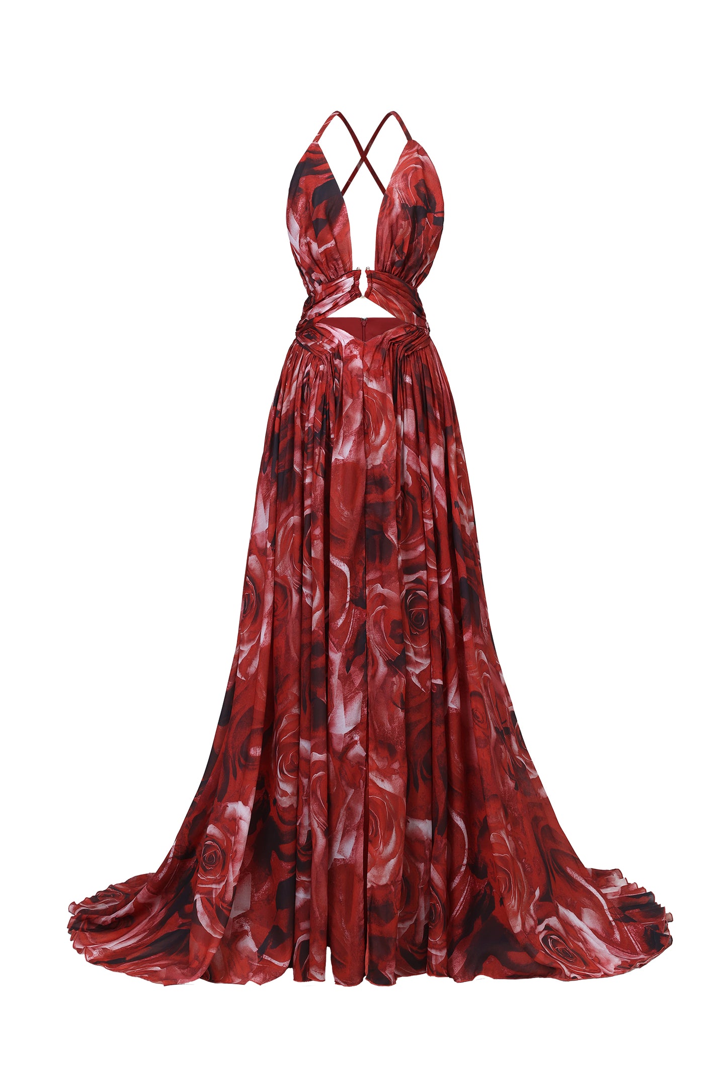 Vestido Maxi Zem Halter com Pérolas e Decote em V Vazado