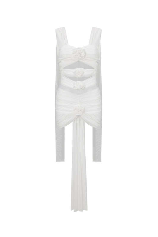 Vestido Mini Kawayi Sem Mangas com Flores e Recortes