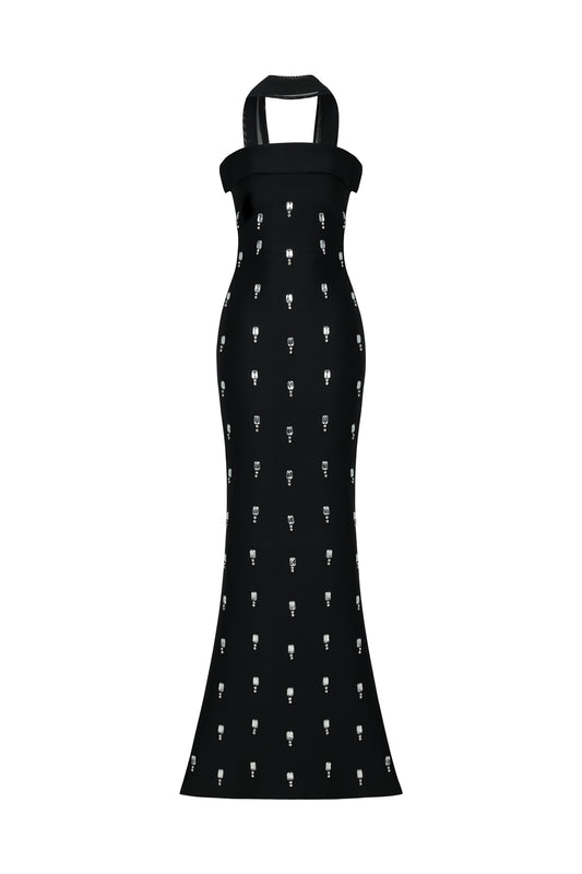 Vestido Maxi Nadja Sem Mangas com Detalhe em Strass