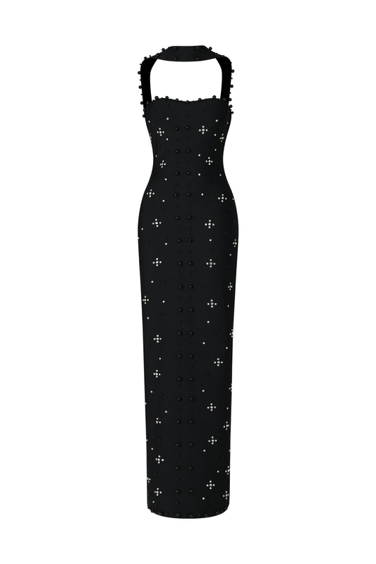 Maxi Dress Nesya com Aplicações de Pérolas