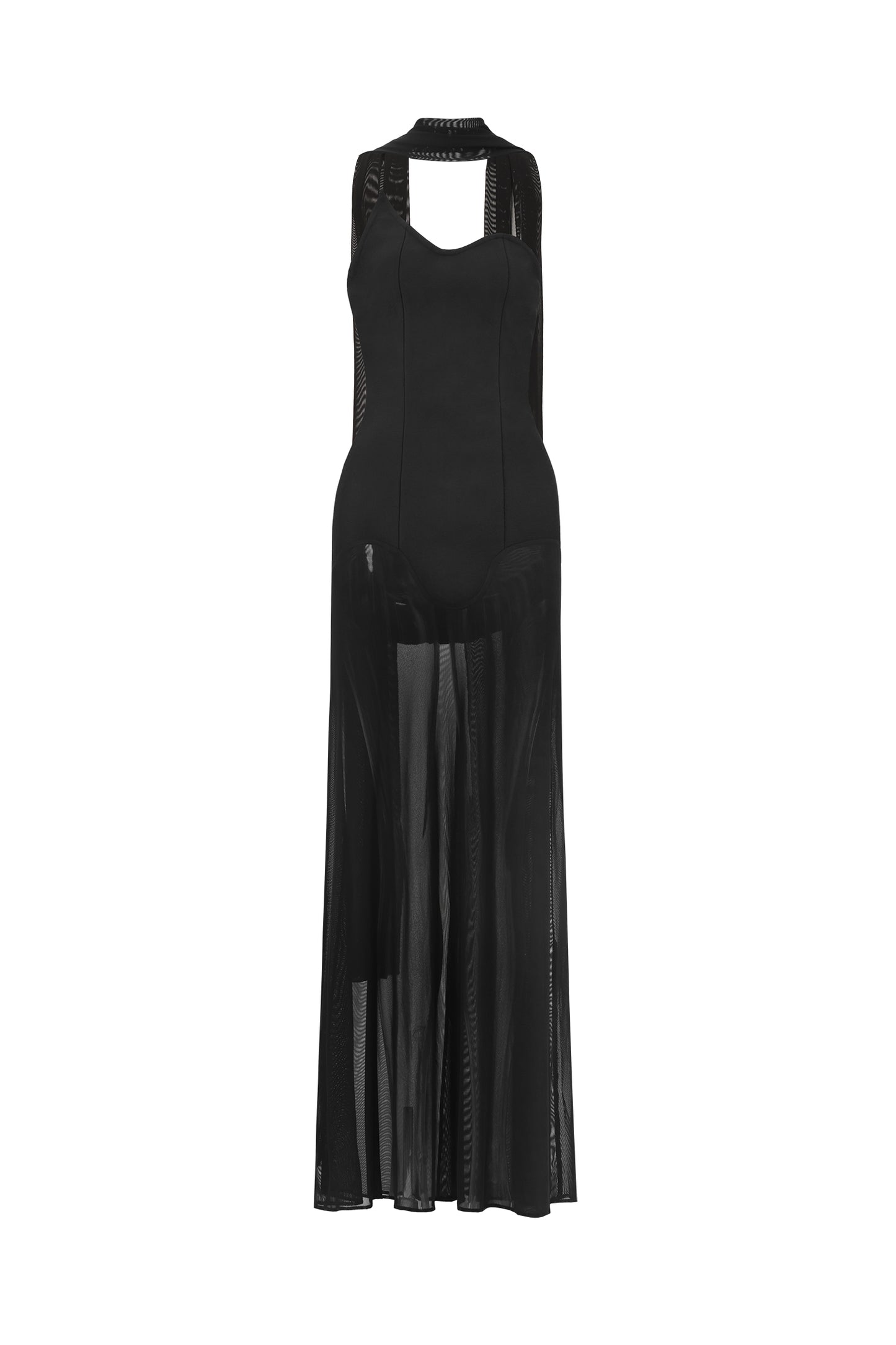 Vestido Maxi Ezgi Sem Mangas com Tule e Fita em Bandagem