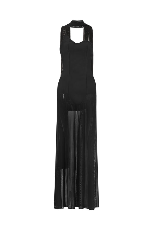 Vestido Maxi Ezgi Sem Mangas com Tule e Fita em Bandagem