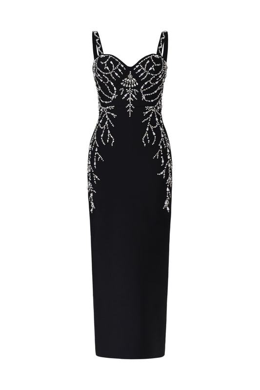 Vestido Maxi Juyce Sem Mangas com Aplicações de Strass