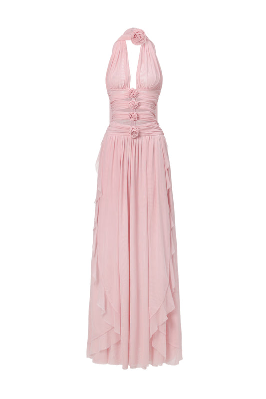 Maxi Dress Sharian com Detalhes Vazados em Flores
