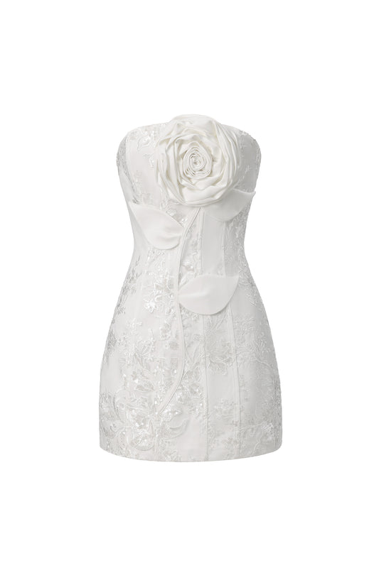 Vestido Mini Renaa Kijin com Flores Feitas à Mão e Paetês