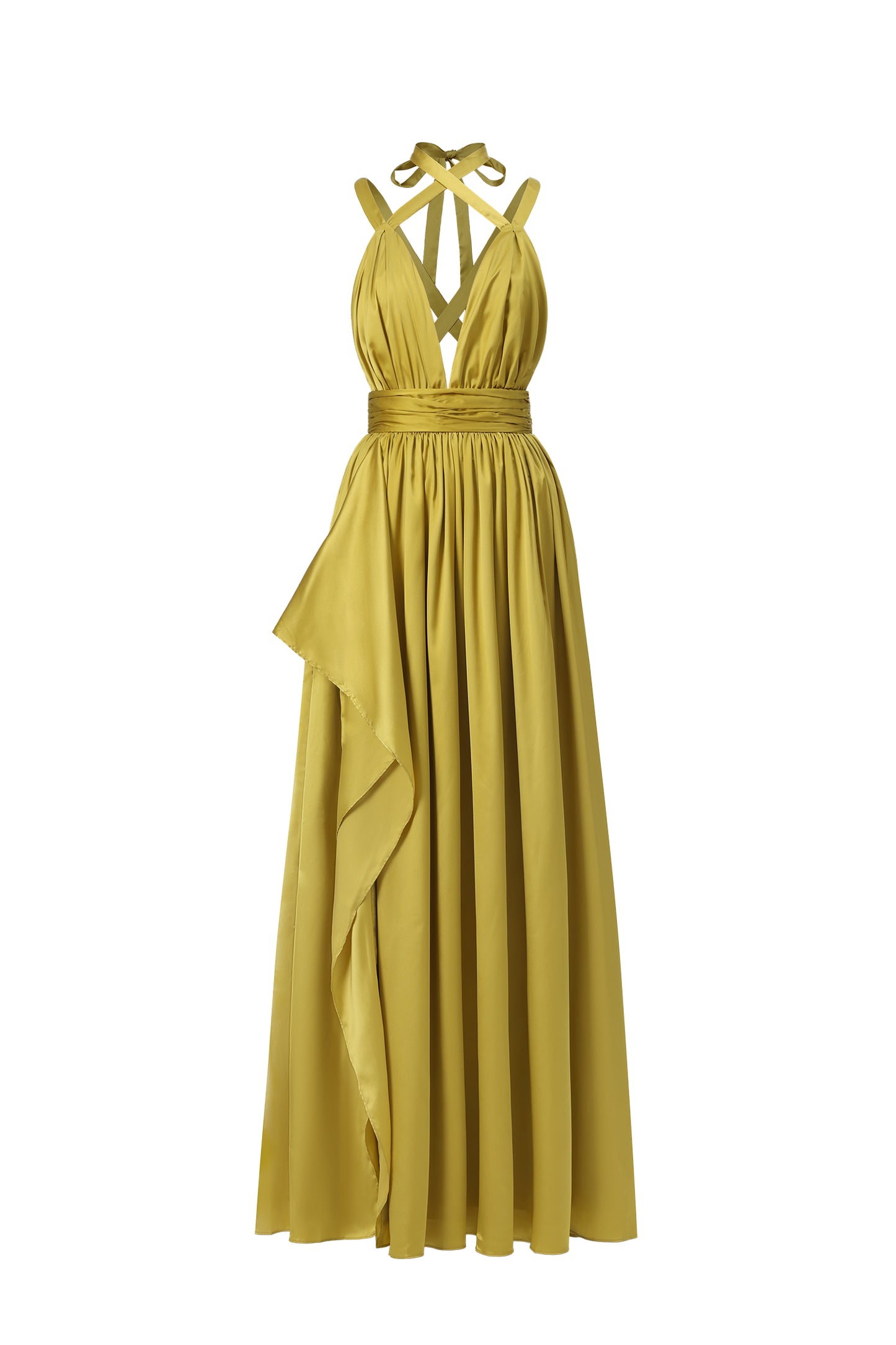 Vestido Maxi Habane Decote V Sem Mangas com Fenda