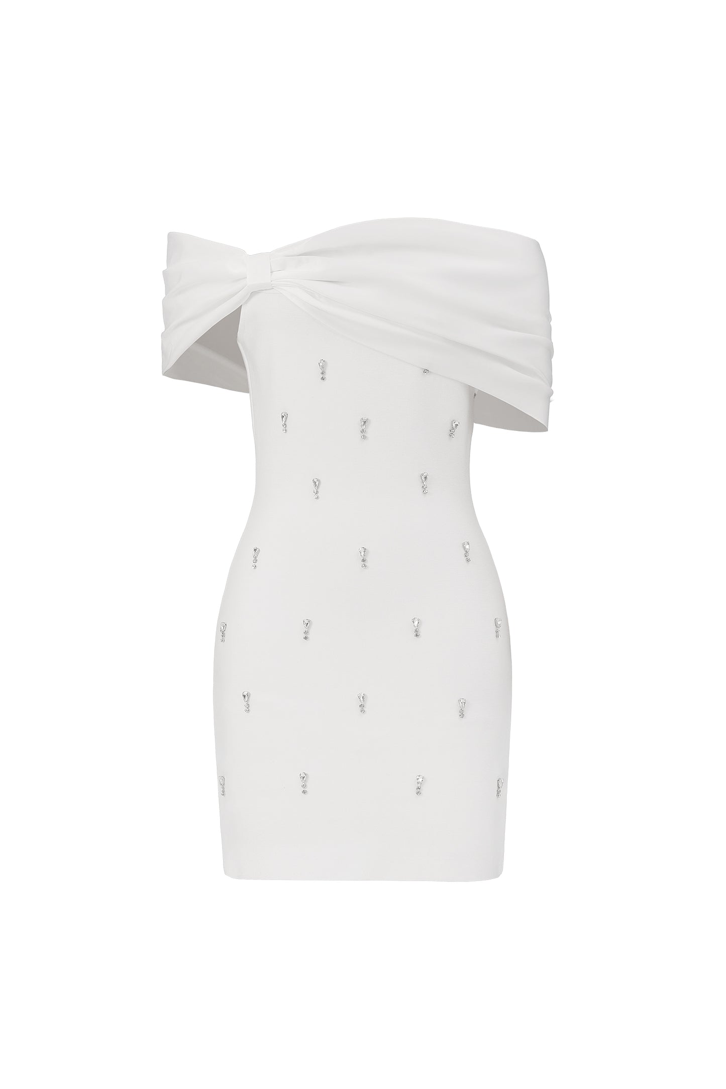 Vestido Mini Verney Ombro a Ombro com Laço de Diamantes