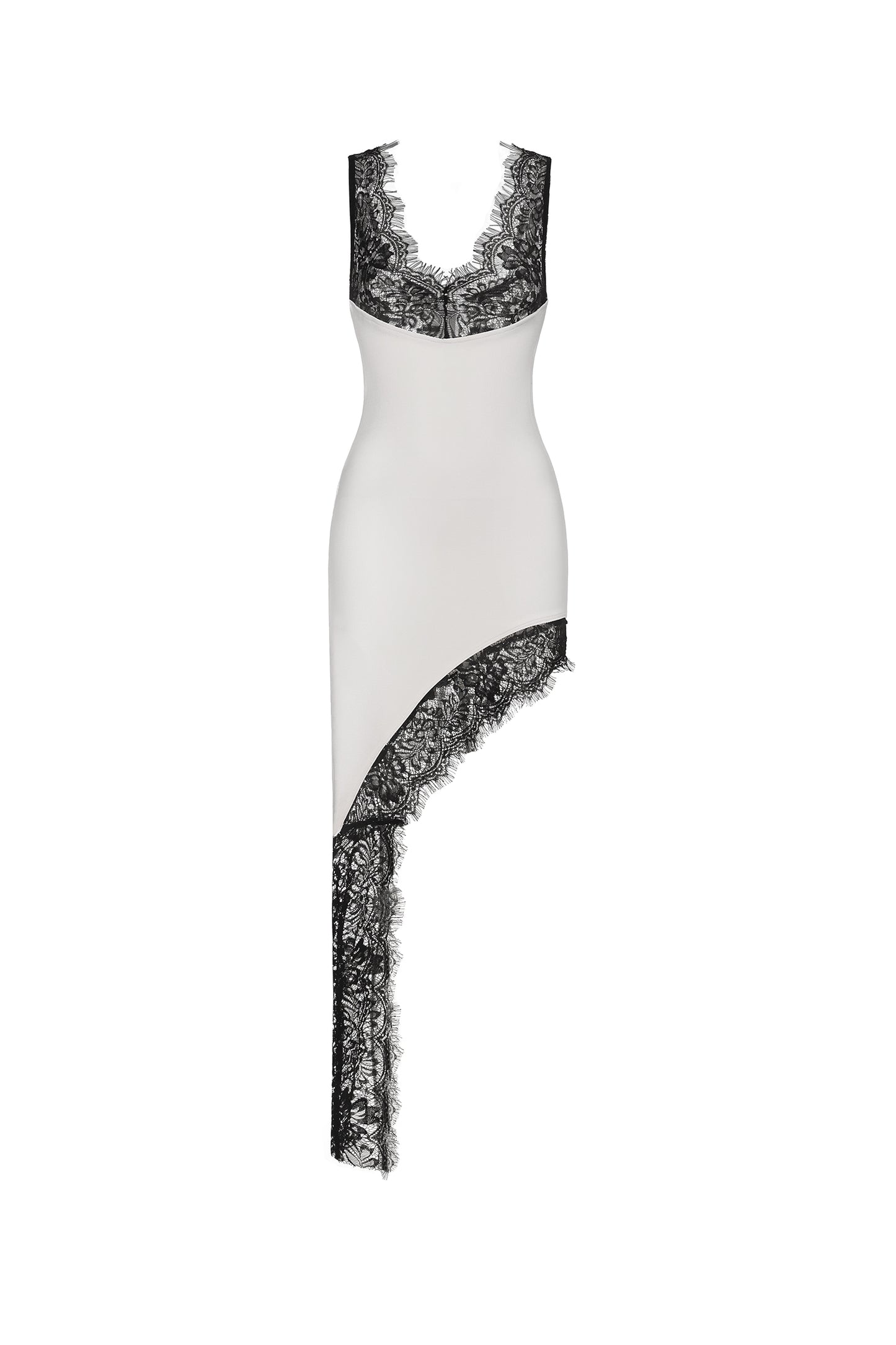 Vestido Midi Pasha sem Mangas em Renda e Bandage